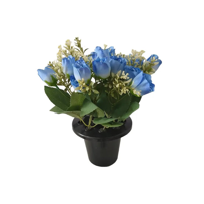 Blue Rose & Foliage Remembrance Grave Pot H10 x D13cm
