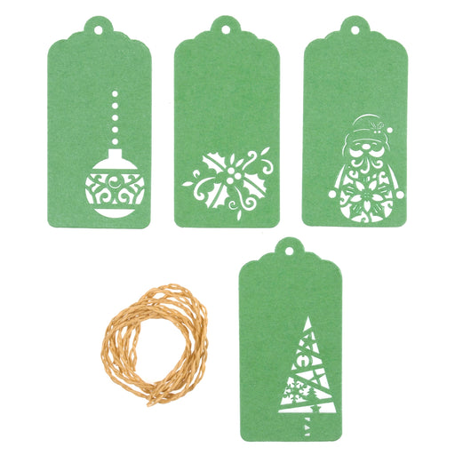 Craft Embellishment Christmas Tags with Twine x 4 - Green