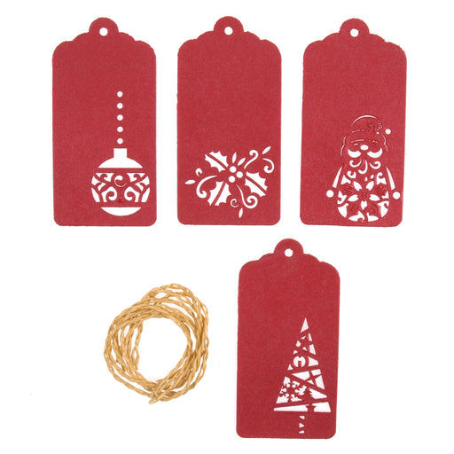 Craft Embellishment Christmas Tags with Twine x 4 - Red