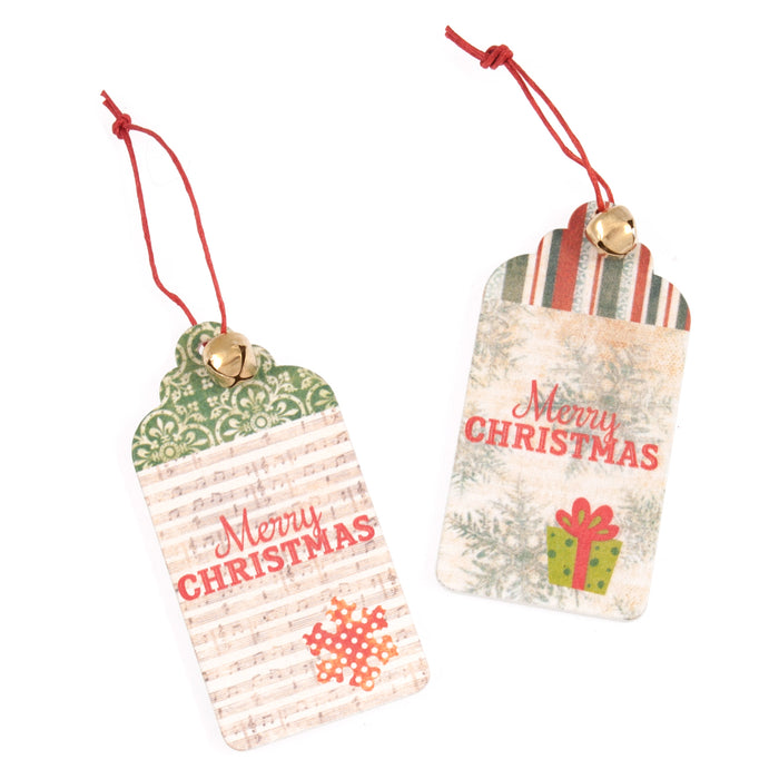 Craft Embellishment - Rustic Merry Christmas Tag with Bell - Pack of 2
