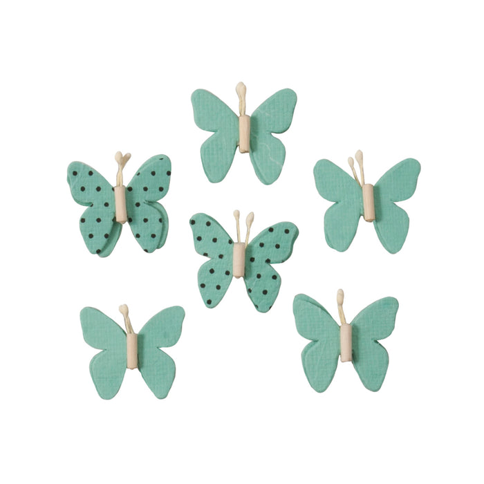 Printed Beaded Butterfly Stickers - 2.5cm - Pack of 6 - Blue/Green