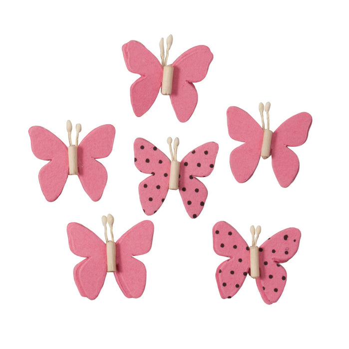 Printed Beaded Butterfly Stickers - 2.5cm - Pack of 6 - Pink