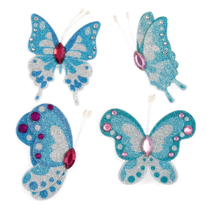 Craft Sticker Embellishments - Blue Sparkling Butterflies - 4-5cm Pack of 4