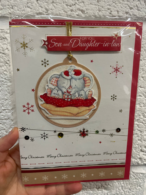 7x5" Christmas Card - Son & Daughter in law - elephant image