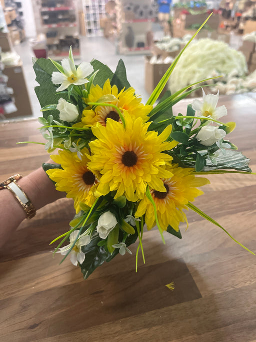 25cm length bush with mini sunflowers & ivory blossom