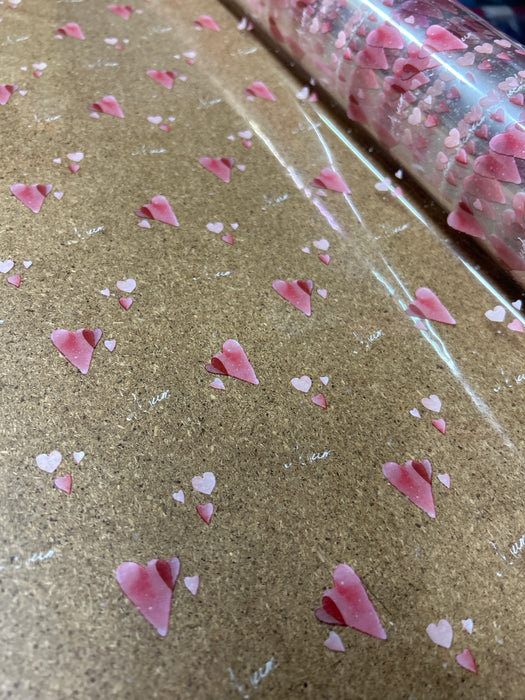 Clear Mum with Hearts Cellophane - 80cm x 80m