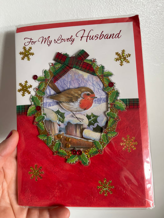 7x5" Christmas Card - For My Lovely Husband - Robin Image