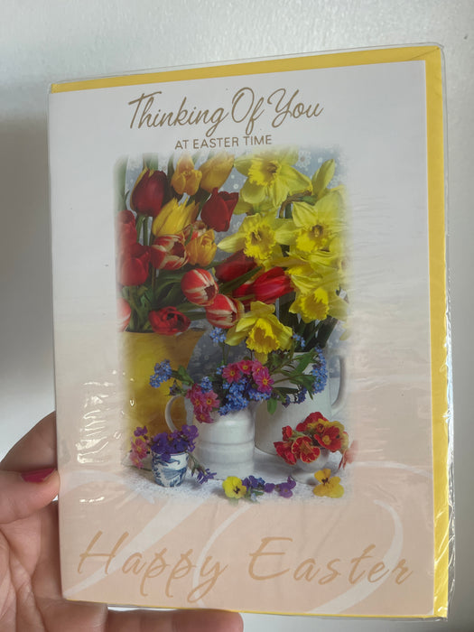 7x5" Card - Happy Easter - Fresh flowers Image - Tulips Daffodils etc