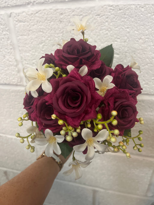 34cm burgundy red velvet rose bush with blossom