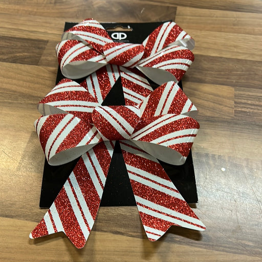 2 x Candy Cane Stripped Glitter Bows
