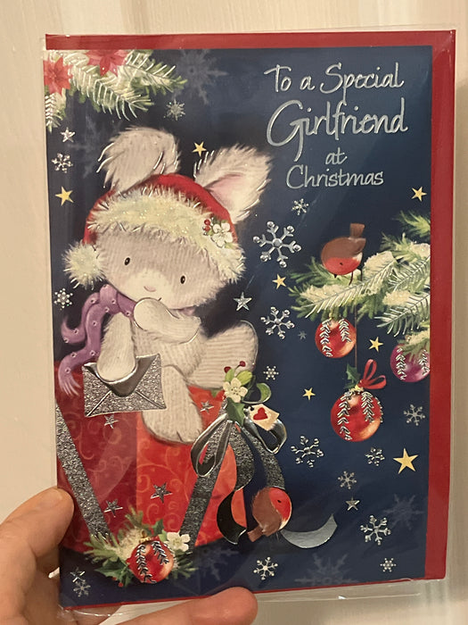 7x5" Christmas Card - Special Girlfriend - bear & robins image