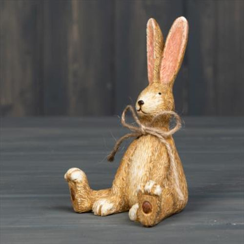 10cm Sitting Rabbit with a Jute Bow Tie — Artificial Floral Supplies