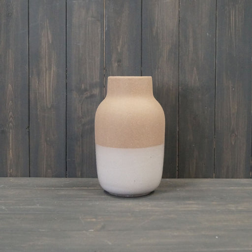 Textured Taupe Ceramic  Vase with Glazed Base x 23cm