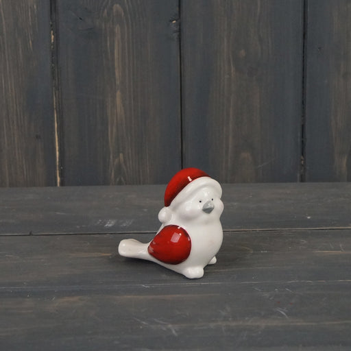 Red & White Ceramic Christmas Bird  x 6.8cm Height