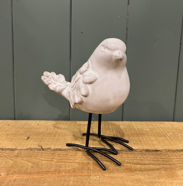 Glazed Ceramic Bird Ornament with Textured Detail -  L11.7 x W7 x H12.6cm