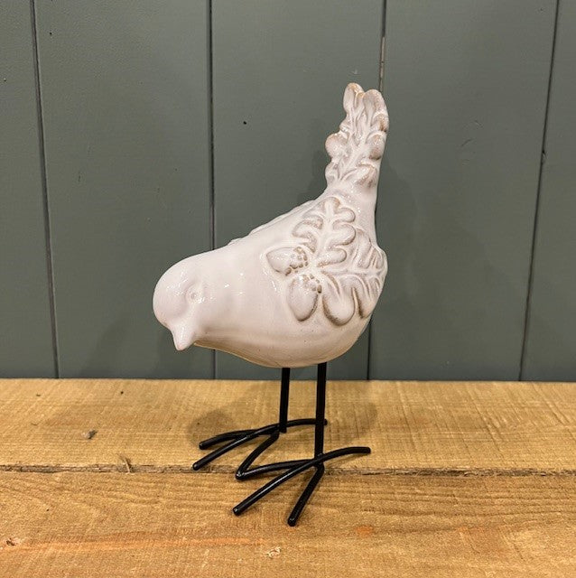 Glazed Ceramic Bird Ornament with Textured Detail  L9.5 x W7 x H14.5cm