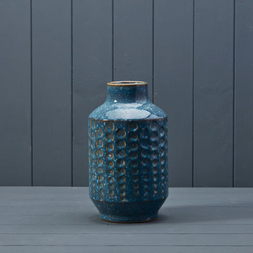 Dimpled Blue Ceramic Vase 25cm