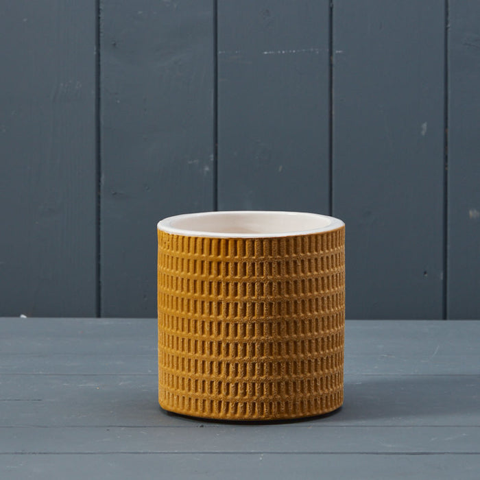 Yellow Ceramic Carve Pot x 12cm