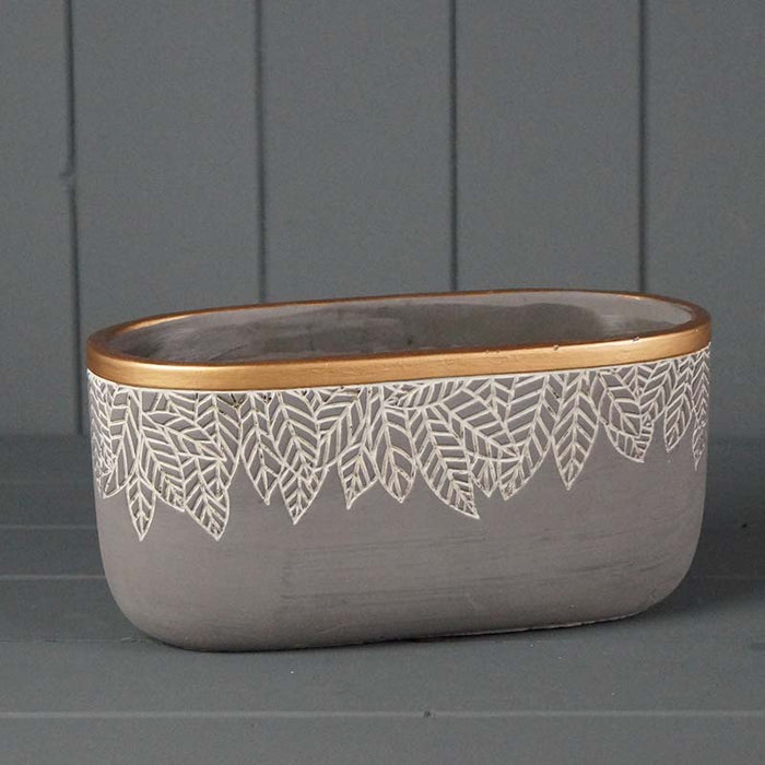 Leaf Cement Oval Pot - L23cm x H11cm