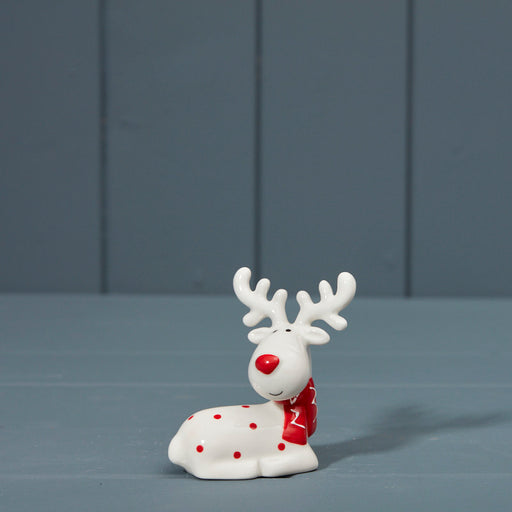 Red and White Ceramic Sitting Deer x 8cm