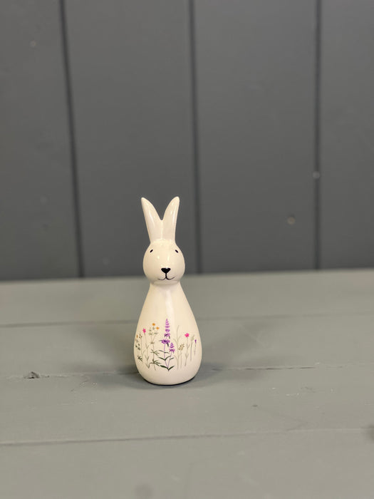 Meadow Patterned Ceramic Rabbit Ornament - 10.5cm Tall
