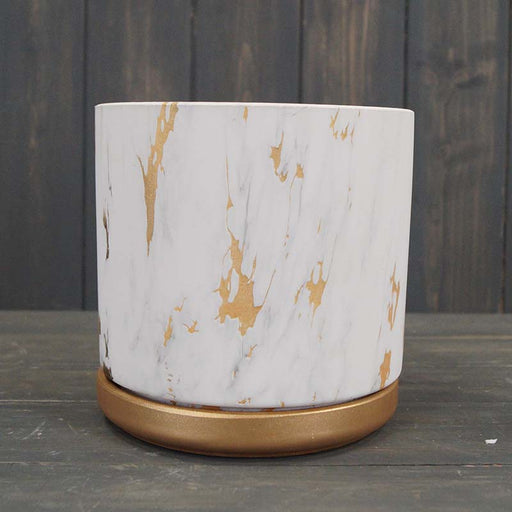 Marble Effect Ceramic Pot with Removable Gold Base x 16cm
