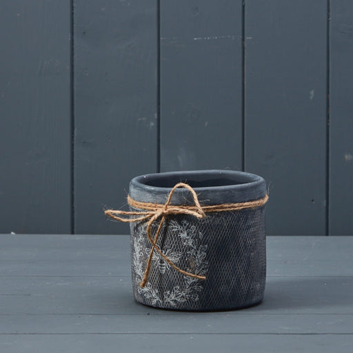 Black Ceramic Pot with Vintage Bee Print x 11cm
