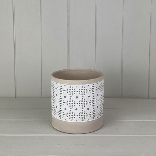 Round Beige Small Diamond Dot Cement Pot x 13cm
