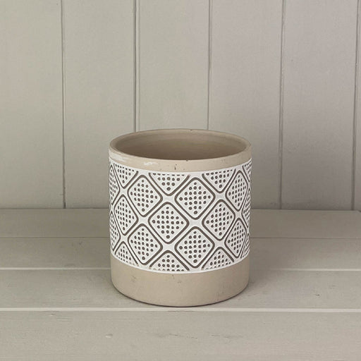 Round Beige Diamond Cement Pot x Height 13cm