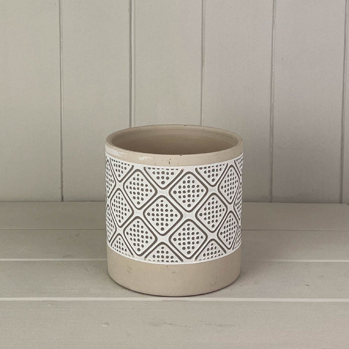 Round Beige Diamond Cement Pot x Height 13cm