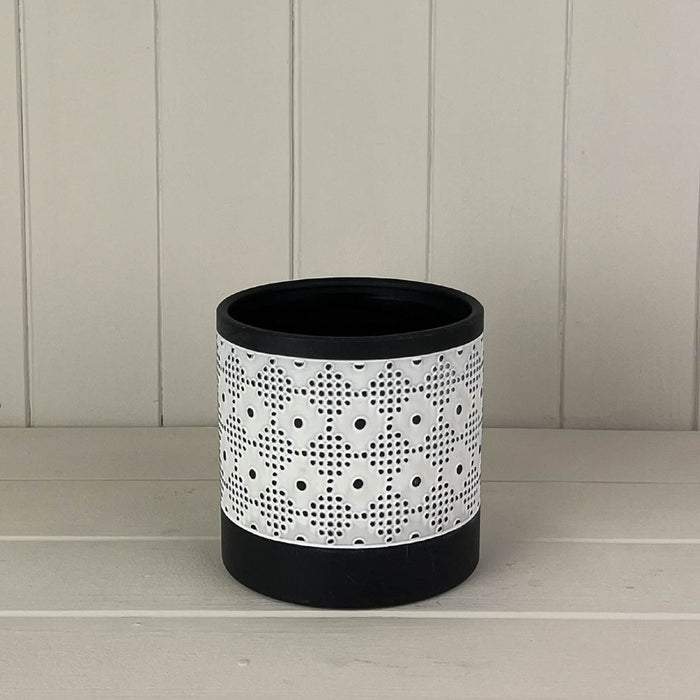 Round Black Small Diamond Dot Cement Pot x Height 13cm
