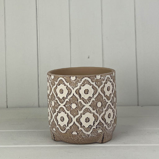 Round Brown Patterned Cement Pot x Height 12cm
