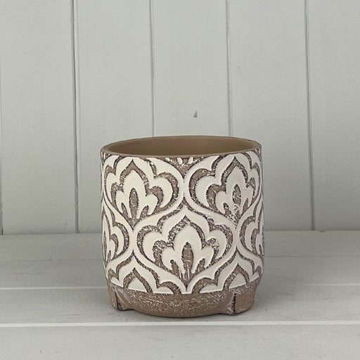 Neutral Cement Floral Design Pot x Height 12cm