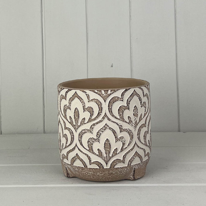 Neutral Cement Floral Design Pot x Height 12cm