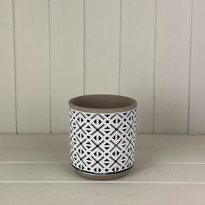 Black and White Cross Patterned Cement pot x 14cm