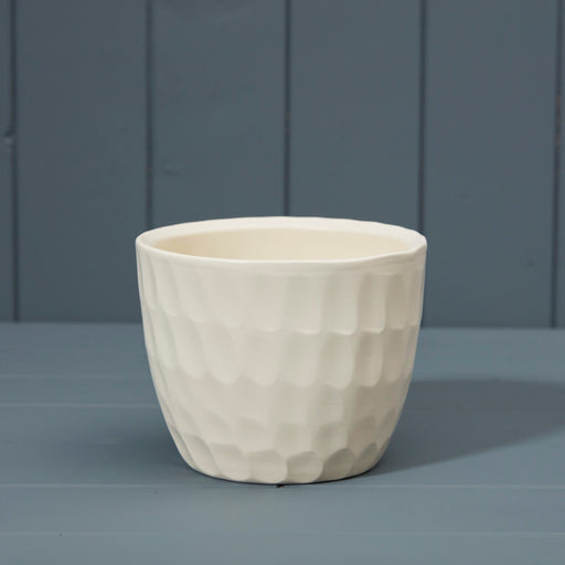 Soft White Ceramic Carve Pot x 14cm