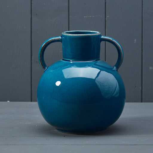 Blue Ceramic Vase with Handles