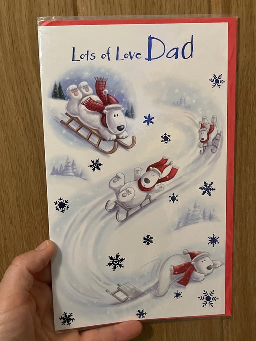 9x5” Christmas Card - Lots of Love Dad - Polarbear on Sleigh image