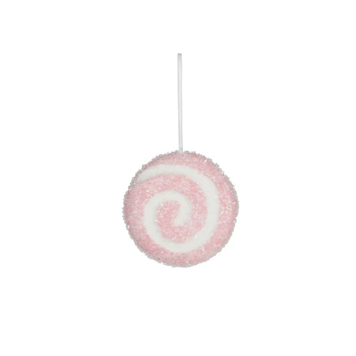 Candy Cane Disc with Swirl Hanging Decoration - Pink - D10cm