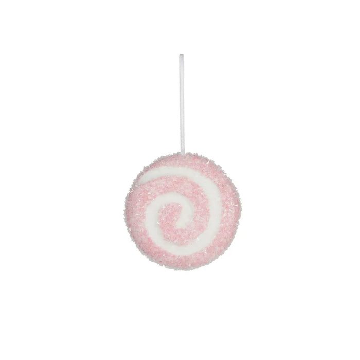 Candy Cane Disc with Swirl Hanging Decoration - Pink - D10cm