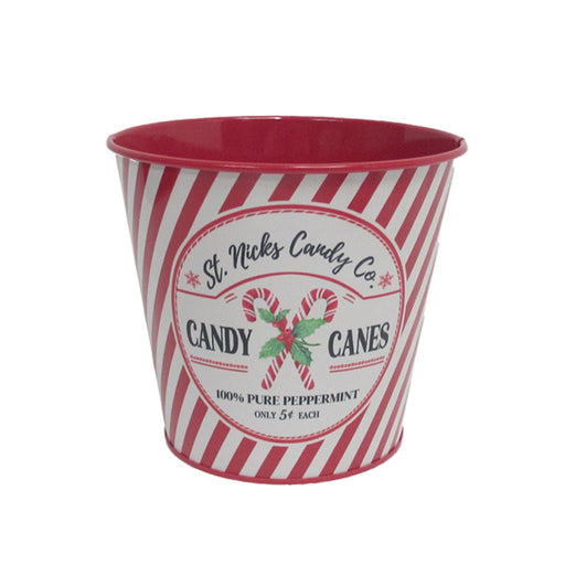 Candy Cane Tin Bucket 15 x13.5cm