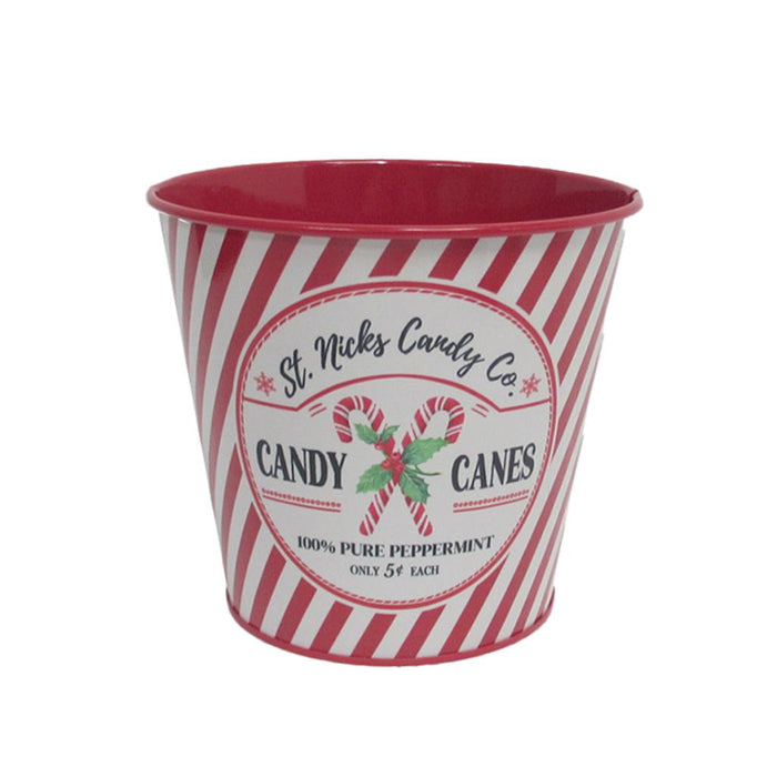 Candy Cane Tin Bucket 15 x13.5cm