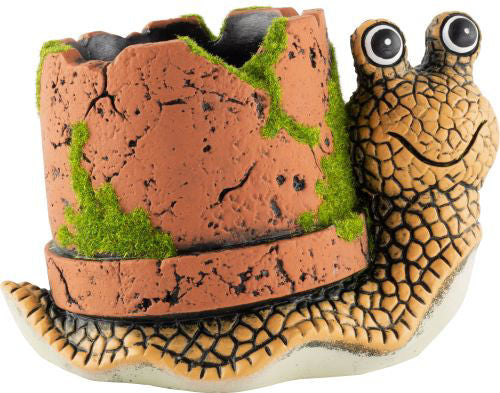 Cement Turtle with Clay Pipe Plant Pot H12.6 x L16cm