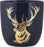 Ceramic Planter Pot with Metallic Gold Stag - Blue/Gold - Height 10.6cm