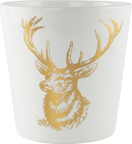 Ceramic Planter Pot with Metallic Gold Stag - Height 12cm