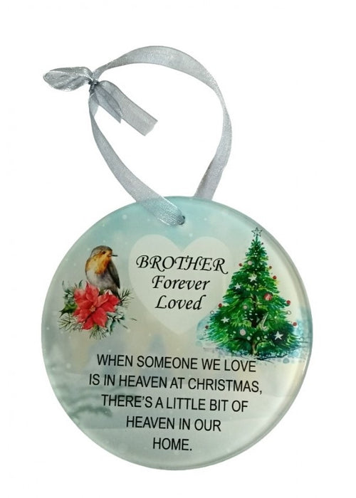 Christmas Robin Memorial Glass Hanger x 9cm - Brother