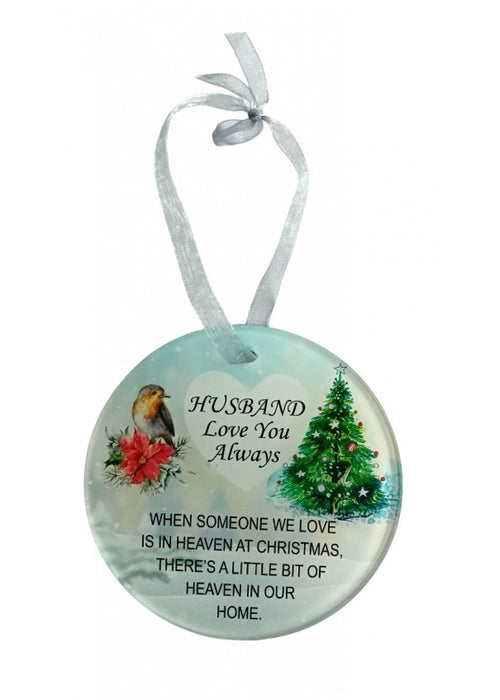 Christmas Robin Memorial Glass Hanger x 9cm - Husband