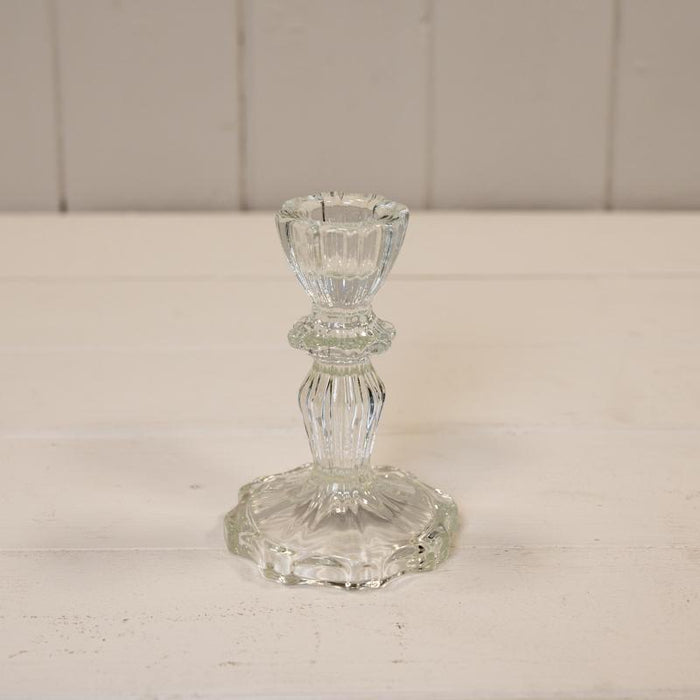Clear Glass Ribbed Candle Stick Holder - H11cm