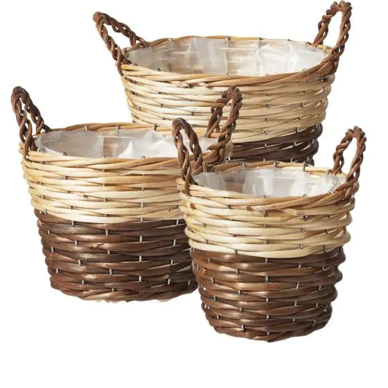 Cranor Tow-tone Lined Baskets - Set of 3 - Round