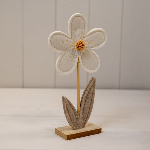 Cream Felt Flower on Wooden Base - H22cm